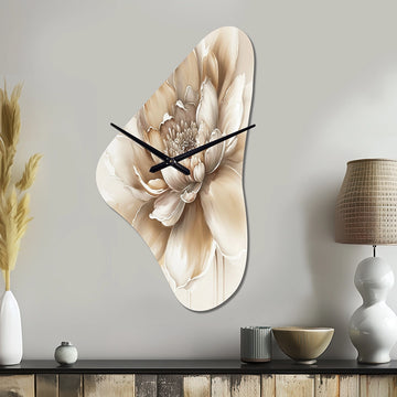 Blooming Beige Floral Design III - Asymmetric Metal Wall Clock